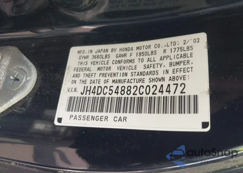 2002 Acura Rsx z USA, uszkodzony, nr VIN JH4DC54882C024472